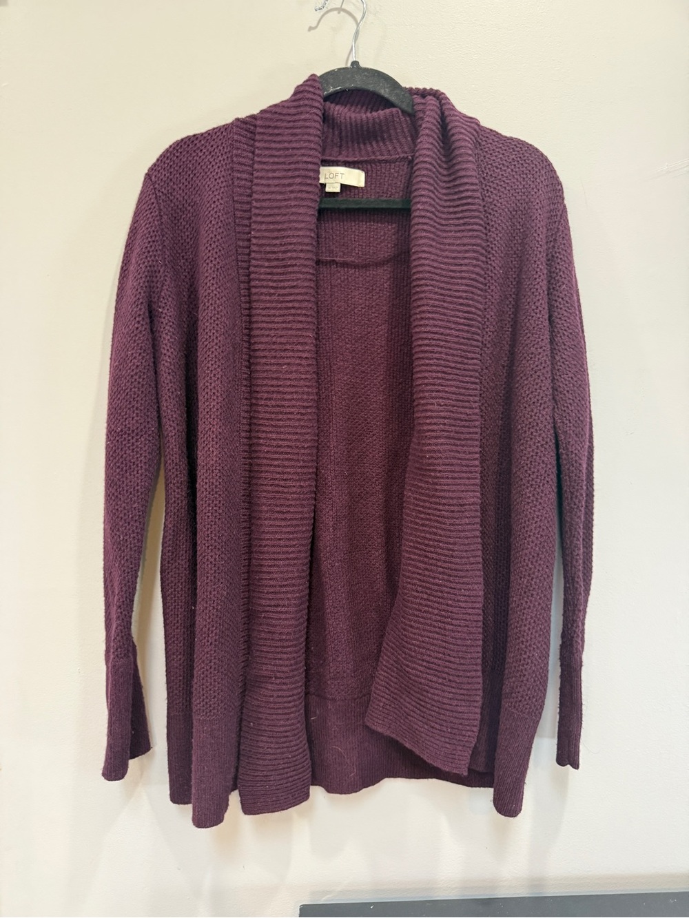 LOFT Plum Open-Front Shawl Collar Cardigan